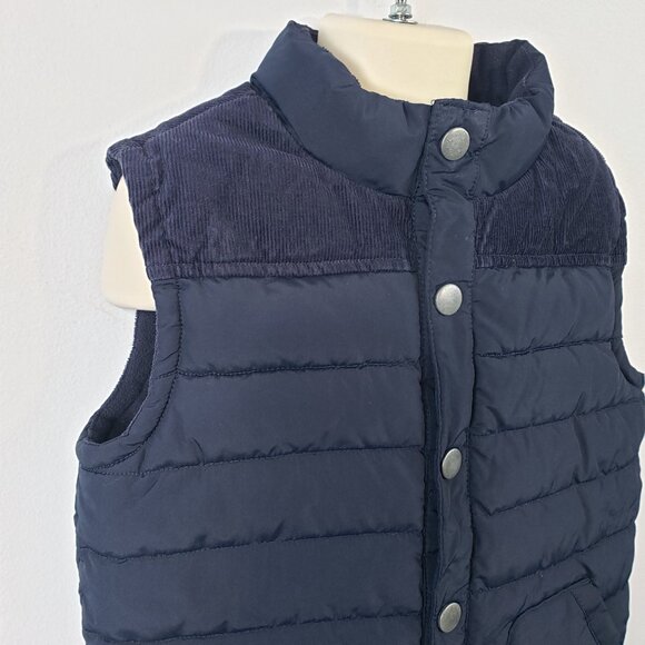 Gymboree Corduroy Trim Puffer Vest Size 4T - 5T Navy Blue Pockets Snap / A290 - Picture 2 of 7